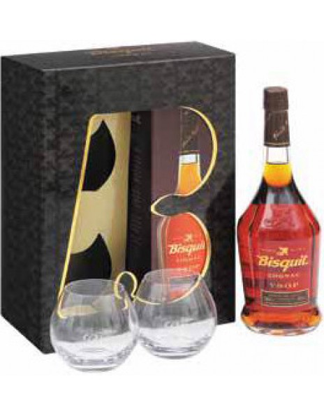 Коньяк "Bisquit" VSOP, gift set with 2 glasses, 0.7 л